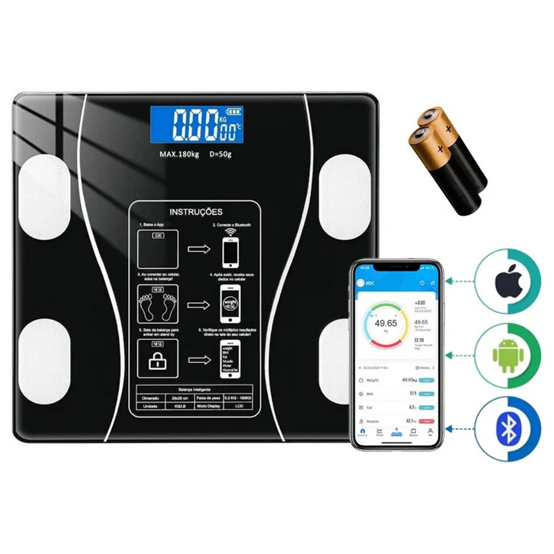 BalancePro® - Balança Digital Inteligente Bioimpedância Bluetooth Corporal | Acompanha sua evolução do início ao fim | App gratuito para Android e IOS