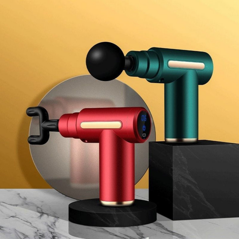 RelaxPro® - Pistola Massageadora Profissional 4 em 1 Portátil, Potente e Profunda