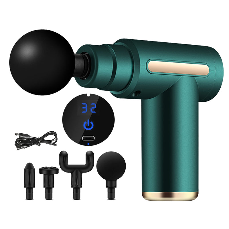 RelaxPro® - Pistola Massageadora Profissional 4 em 1 Portátil, Potente e Profunda